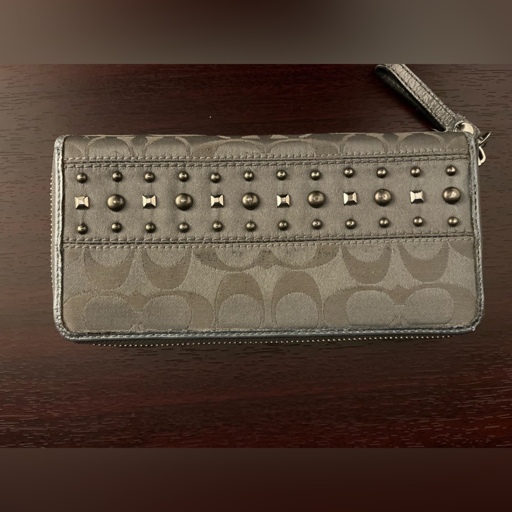 Vintage Coach Gray Studded Wallet with the Signature Canvas